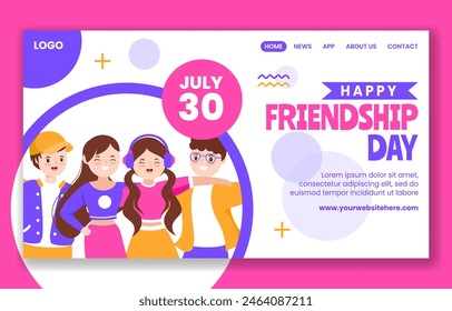 Friendship Day Social Media Landing Page Cartoon Hand Drawn Templates Background Illustration
