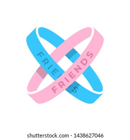 Friendship Day vector isolated flat pinck and blue rubbers friendship bracelets