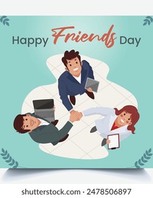 Friendship Day vector typography illustration with a smile on green background. Friendship day greeting card, poster, template vector design. Happy international friendship day abstract illustration.