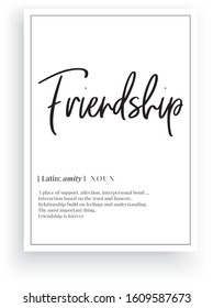 Friendship definition, Scandinavian Minimalist Design, Wall Decor, Wall Decals Vector, Friendship noun description isolated on white background