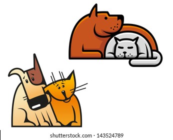 Friendship of dog and cat for concept of pets design or idea of logo. Jpeg version also available in gallery 