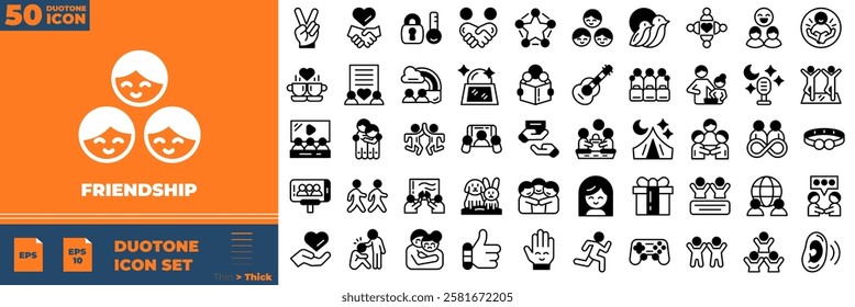Friendship Duotone Editable Icons set. Vector illustration in modern thin duotone style of friendship icons:  friends, handshake, team, group, etc