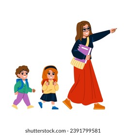 friendship field trip kid  vector.  togetherness studying, children teacher, student development friendship field trip kid character. people flat cartoon illustration