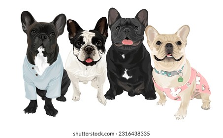 Friendship of franch bulldog vector art of puppies