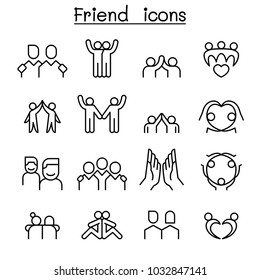 Friendship & Friend Icon Set In Thin Line Style