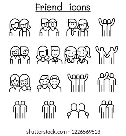 Friendship & Friend icon set in thin line style