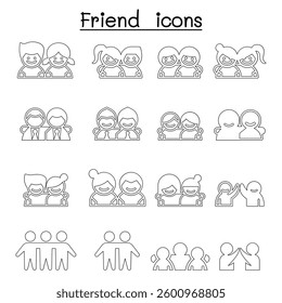 Friendship and Friend icon set in thin line style