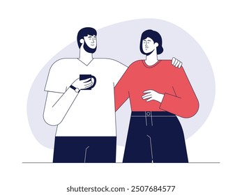 Friendship full of smiles, outline style vector illustration.