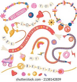 Friendship Good Vibes Bracelets Tween Jewellery Set Cute Vector