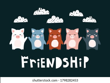 Friendship greeting card with cute piglets.