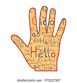 Friendship hand hello and hi with hello pattern orange italic
