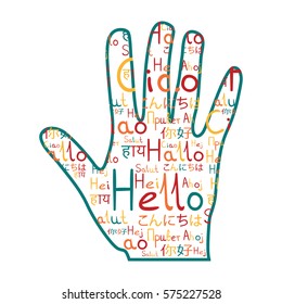 Friendship hand hello and hi with hello pattern meadow italic
