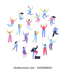 Friendship. Happy young people. Men and women flat vector set. Male and female have fun. Flat vector characters isolated on white background.	