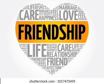 Friendship heart word cloud collage, concept background