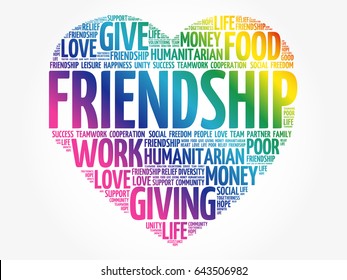 Friendship Heart Word Cloud Collage, Concept Background