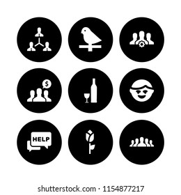 friendship icon. 9 friendship set with group, help, pet and laughing vector icons for web and mobile app