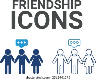 Friendship icon. Contains friends, groups of friends, socialize, friendly, cheers, trust, support, and best friends icons. Solid icon collection. Vector illustration.