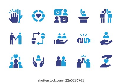 Friendship icon set. Duotone color. Vector illustration. Containing high five, friendship, help, teamwork, protect, people, caring.