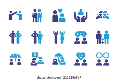 Friendship icon set. Duotone color. Vector illustration. Containing relationship, hugging, friend, friends, gamer, insurance, protection, eternity.