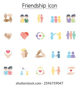 Friendship icon set in flat color style