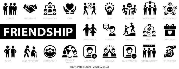 Friendship icon set. Flat icons. Vector graphic illustration.