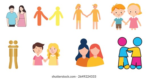 Friendship Icon Set – A solid vector collection featuring icons of friends, groups of friends, socializing, friendliness, cheering, trust, support, and best friends. Perfect for illustrating meaningfu