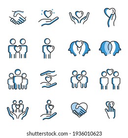 Friendship icon set. Two Tone line colored Design. the icon can be used for application icon, web icon, infographic, Editable stroke. Design template vector