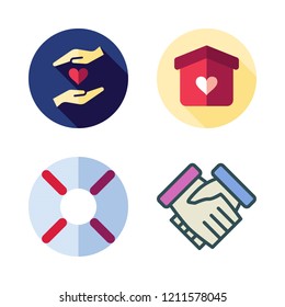friendship icon set. vector set about shelter, handshake, help and charity icons set.