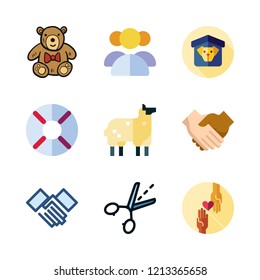friendship icon set. vector set about charity, sheep, help and group icons set.