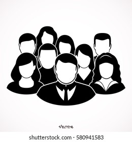 Friendship icon. Social group. Black nine people Icon Isolated Background.  flat - Vector. 