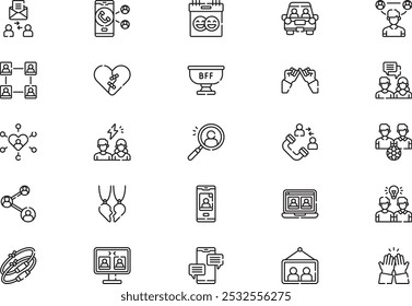 Friendship icons collection is a vector illustration with editable stroke.