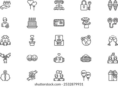 Friendship icons collection is a vector illustration with editable stroke.