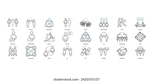 Friendship icons set. Set of editable stroke icons.Vector set of Friendship