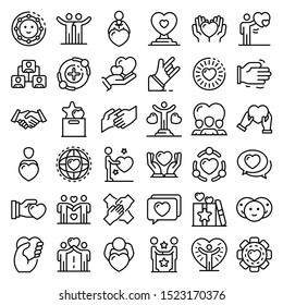 Friendship icons set. Outline set of friendship vector icons for web design isolated on white background