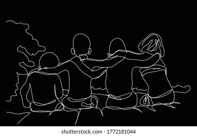 Friendship line art vector design. black background