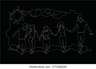 Diseño vectorial de líneas de amistad. fondo negro