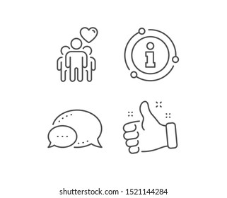 Friendship line icon. Chat bubble, info sign elements. Friends group sign. Assistance business symbol. Linear friendship outline icon. Information bubble. Vector