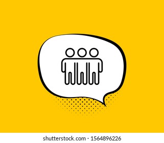 Friendship line icon. Comic speech bubble. Friends group sign. Assistance business symbol. Yellow background with chat bubble. Friendship icon. Colorful banner. Vector
