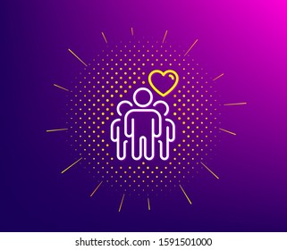 Friendship line icon. Halftone pattern. Friends group sign. Assistance business symbol. Gradient background. Friendship line icon. Yellow halftone pattern. Vector