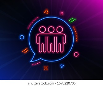 Friendship line icon. Neon laser lights. Friends group sign. Assistance business symbol. Glow laser speech bubble. Neon lights chat bubble. Banner badge with friendship icon. Vector