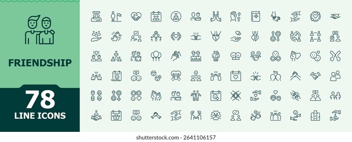 Friendship line icon set. Minimal thin line web icons set. Community modern icon set. Contains such icons as friends, trust, support, charity and more.