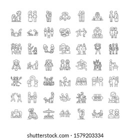 Friendship linear icons, signs, symbols vector line illustration set