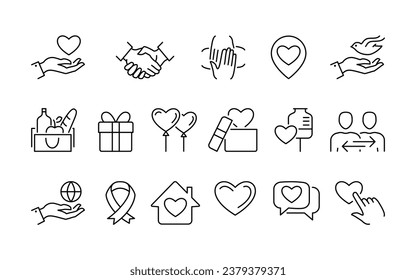 Friendship and love Care icon set.  Simple related vector icon for web and mobile app. Graphic flat line signs isolated on white.