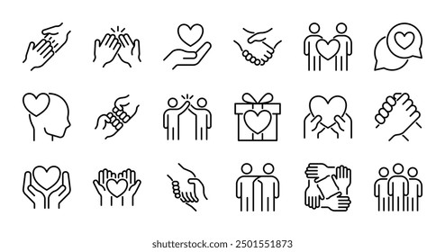 Friendship and love line icons set vector illustration. editable stroke