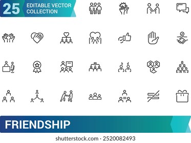 Friendship and love line icons set. Interaction, Mutual understanding and assistance business. Linear set. Quality line set. editabale stroke icons set.
