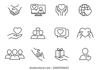 Friendship and love outline icon set. Isolated vector illustration. 