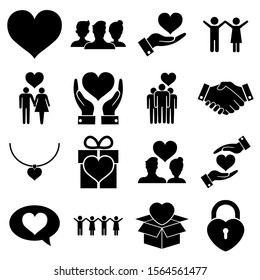 Friendship and love Seth icon, logo isolated on white background. Heart, people in love, friends and relationships, social responsibility Icons