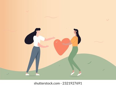 Friendship, love, vector illustration valentine, relationship, heart