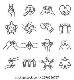 Friendship And Love Vector Lines Icon Set. Contains Such Icons As Heart, Care, Partnership And More. Editable Stroke