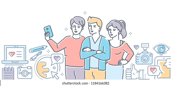 Friendship - modern colorful line design style illustration